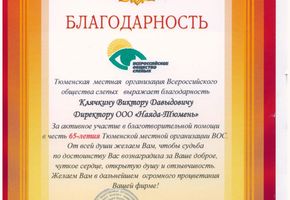 Помощь Тюменской областной организации  Всероссийского общества слепых